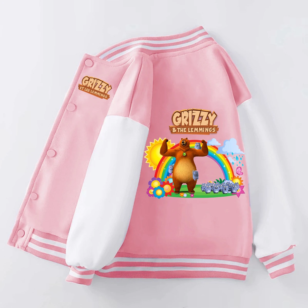 

Забавная куртка с героями мультфильмов «Гриззи и Леминги», бейсбольная форма, детская одежда, детский свитшот, розовая толстовка, повседневные топы для маленьких девочек