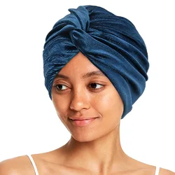 New Women's Velvet Turban Hat Soft Stretch Cross Twist Cap Muslim Head Scarf Female Elegant Solid Color Chemo Hair Accessories