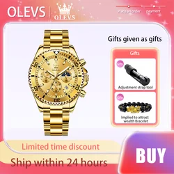 OLEVS-Montre-bracelet étanche pour homme, bracelet en acier inoxydable, montre à quartz originale, phase de lune, or, luxe, marque supérieure