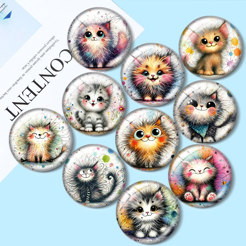 

Happy Cat 12mm/18mm/20mm/25mm glass cabochon bracelet pendant rings for jewelry demo earrings back Making findings
