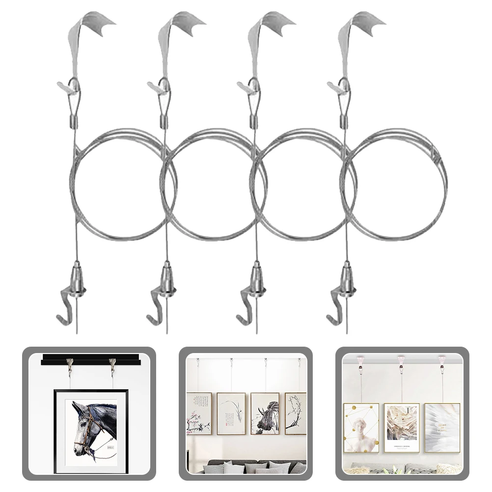 4 Sets Wire Rope Picture Frame Hanging Rope Hanging Cord Hooks 0.5m Adjustable Heavy Duty Frame Hanger DIY Supplies