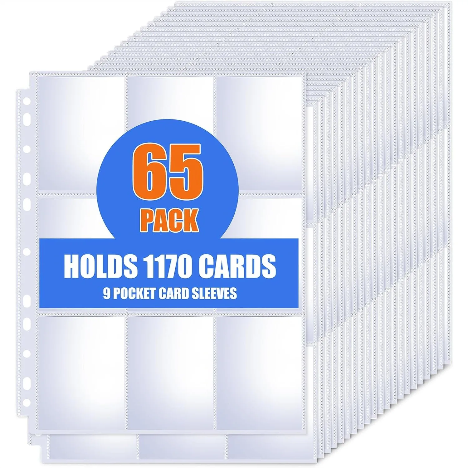 

65 Pack 9 Pocket Card Sleeves for 3 Ring Binder, Holds 1170 Cards, Trading Card Protectors for MTG, Sports, Game Cards