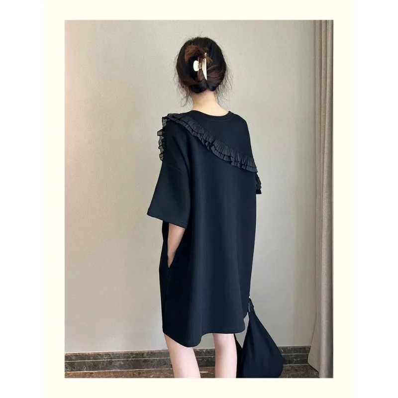 Plus-size Women's Dress Summer New Loose Literary Leisure Short-sleeved Female Mid-length Style Summer Wear Korean Dress