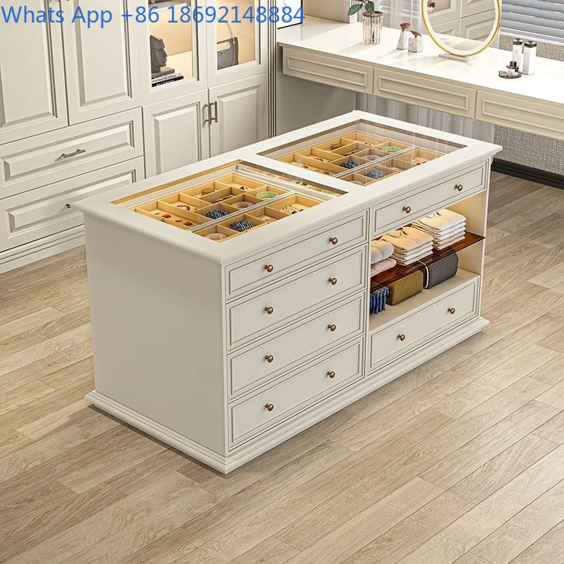 

French Style Wardrobe Island Cabinet Jewelry Cabinet Luxurious Bedroom Walk-in Island Cream Style Display Chest of Drawers