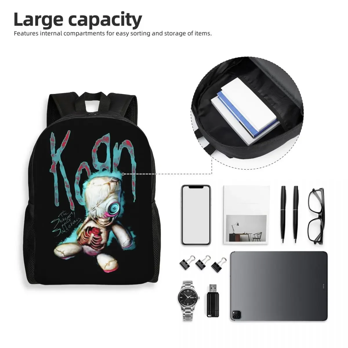 Custom Korns Heavy Metal Music Hard Rock Travel Backpack Women Men School Computer Bookbag Band College Student Daypack Bags