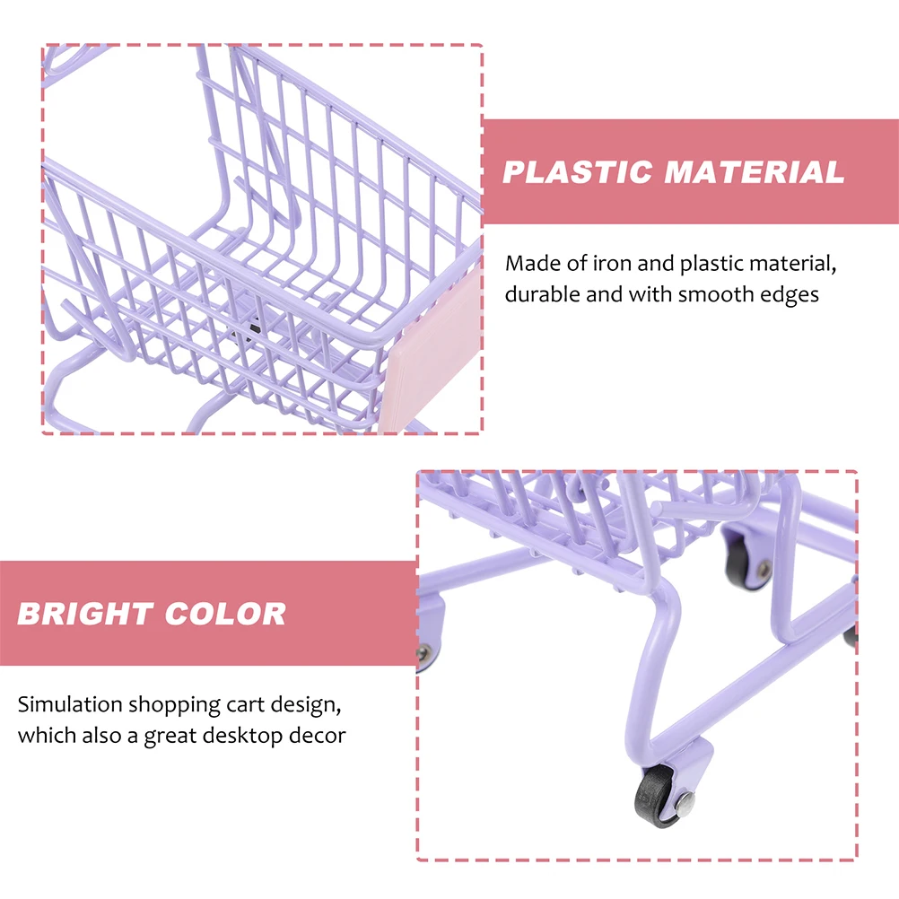 

1pc Mini Shopping Cart Toy Small Supermarket Trolley Cotton Candy Purple Desk Organizer Bedroom Study Kitchen Gifts