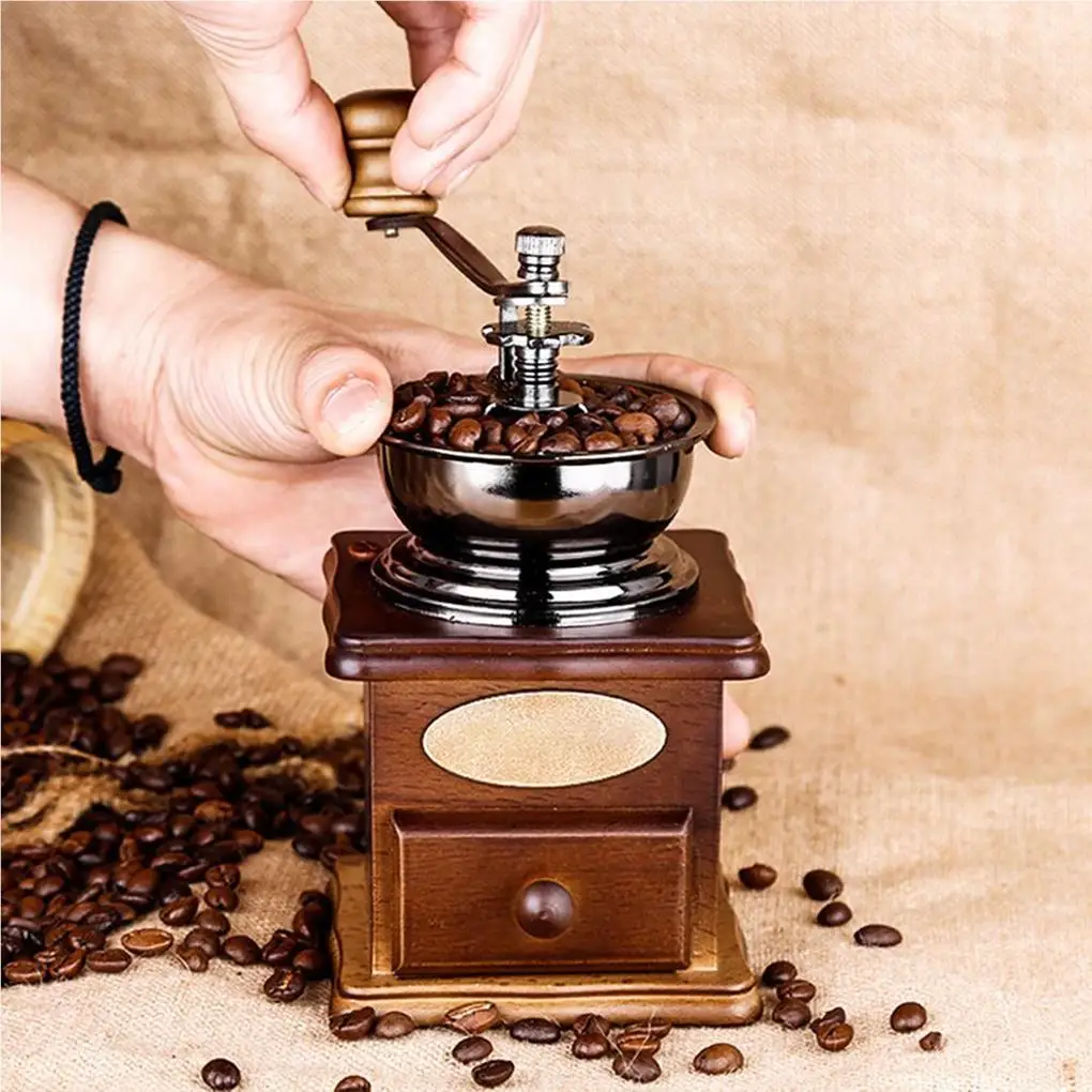 Manual Coffee Grinder Hand Crank Mill Machine Thickness Adjustable Grinding Settings with Powder Tank Bean Crusher Tool