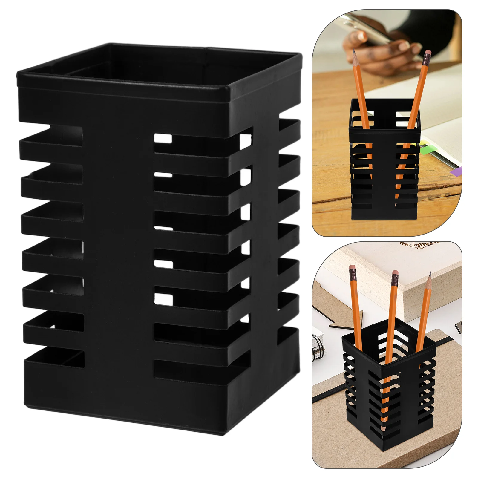 Multifunctional Square Pen Large Mesh Cup Makeup Brush Holder Iron Desktop Organizer Crayon Container Non-Slip Base Pencil Cup