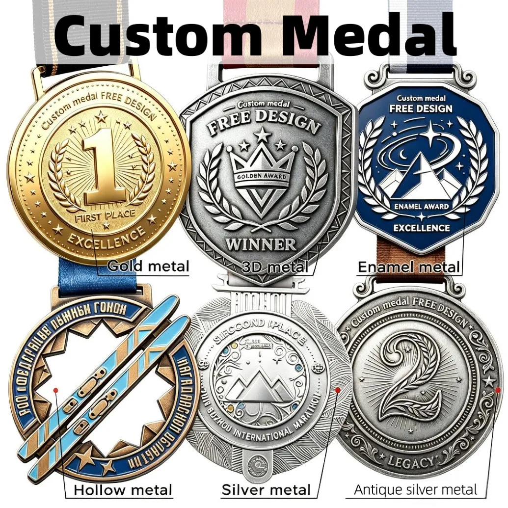 Custom Sports Medallion 3D Hollow Enamel Antique Metal Competition Award Custom Logo Finisher Medal