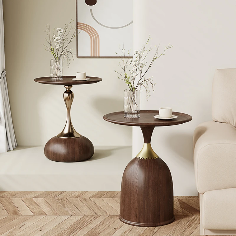 

Walnut Colored Round Side Table Trendy Sofa Coffee Stand Minimalist Bedroom Table Compact Living Room Accent Piece