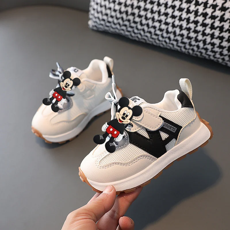 

Повседневная обувь с дышащей сеткой для мальчиков и девочек, нескользящая детская спортивная обувь на мягкой подошве Disney, весенне-осенняя детская спортивная обувь, кроссовки с Микки Маусом