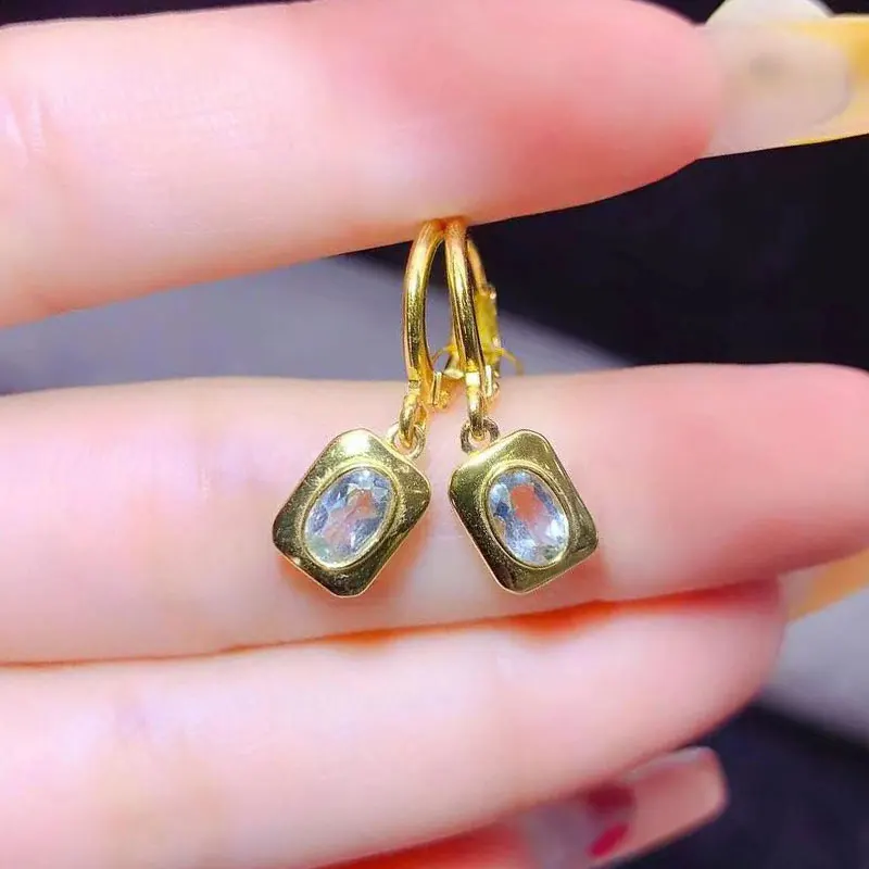 

Silver Gemstone Drop Earrings 4mm*6mm Natural Qquamarine Earrings with Certificate Solid 925 Sterling Silver Aquamarine Jewelry