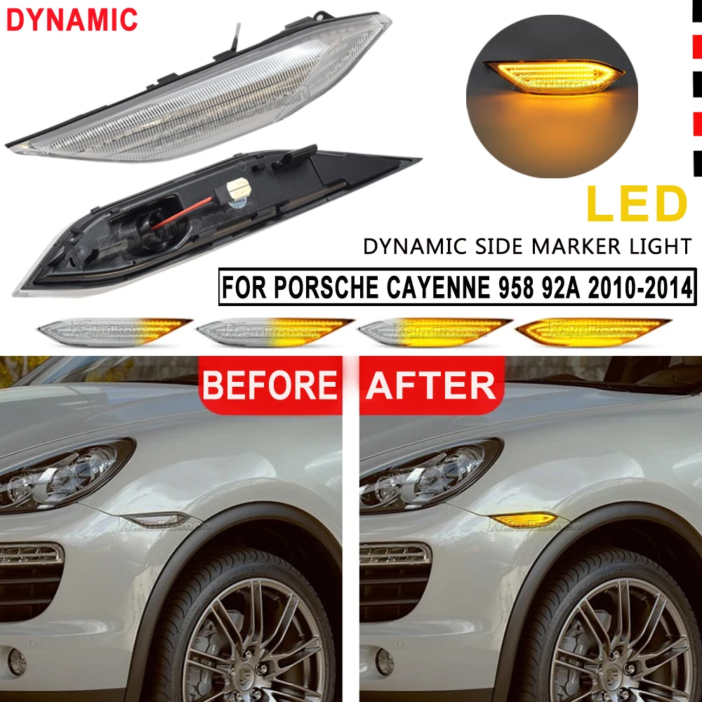 2pcs Amber Switchback LED Side Markers Turn Signal Light W/ Running Position Lamps For Porsche Cayenne 958 92A Gen 2010-2014