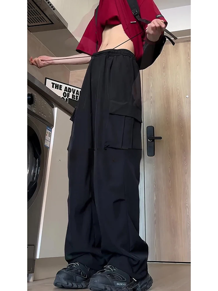 

American Functional Workwear Pants Men Summer Trendy Bla Soft ell Ice Silk Paratrooper Loose Wide Leg Trousers