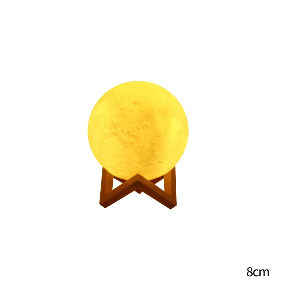 Moon Lamp 8cm LED Night Light Battery Powered With Stand Starry Lamp Room Decoration Moon Lamp Night Lights Kids Gift