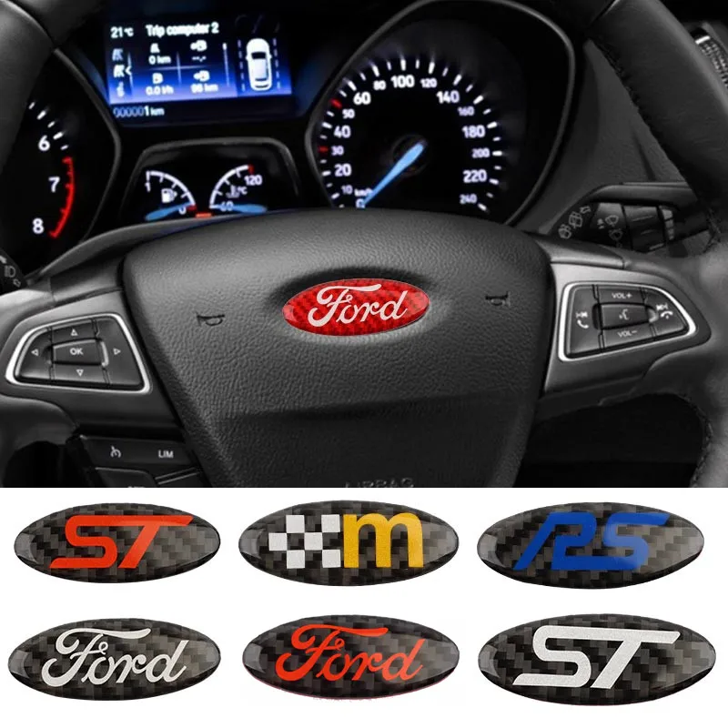 Resin Carbon Fiber Style ST Badge Logo Car Steering Wheel Center Sticker for Ford Focus Mondeo Fiesta Kuga Ranger Fiesta Escort