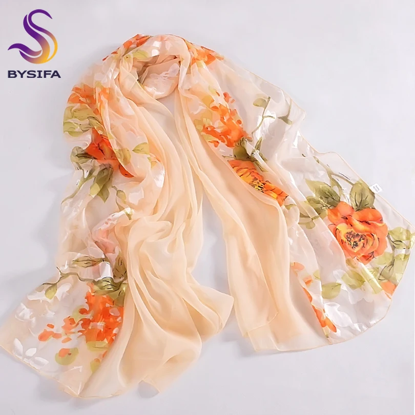 [BYSIFA] Women Pink Scarves Wraps New Design China Style Floral Pattern Lengthen Silk Scarf 180*80cm Autumn Long Scarf Shawl