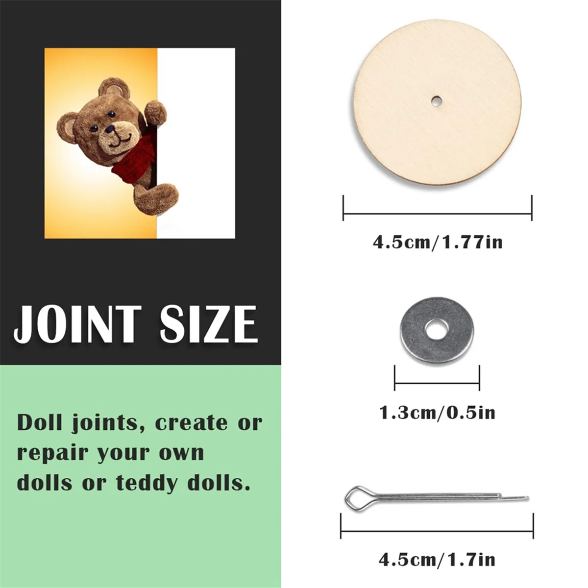 A77I 10 Sets Doll Joint Connectors Cotter Pin Joints and Wooden Fibreboard Disks Movable Engage Bolt Dolls Accessories, 45mm