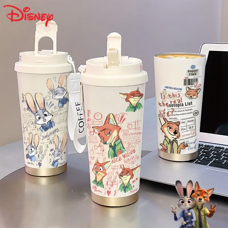 

Серия Disney Zootopia, термочашка из соломы из нержавеющей стали с рисунком Ника и Джуди, большая емкость, двойной носик для питья, унисекс