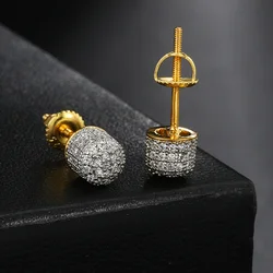 Iced Out Zircon Cylindrical Earrings Bling Bling Gold Color Hip Hop Punk Ear Stud For Men Minimalist Women Jewelry Gifts OHE178