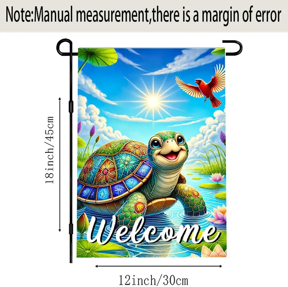 Welcome Turtle Garden Flag, 12x18 Inch Yard Decoration with Colorful Turtle and Bird, Perfect for Year - Outdoor Flag YYN UU hhz