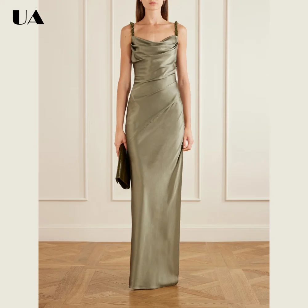 

ULBYANRY Customized Solid Satin Draped Prom Dress for Woman, Elegant Embellished Evening Dress, Fashionable Maxi Party Dress