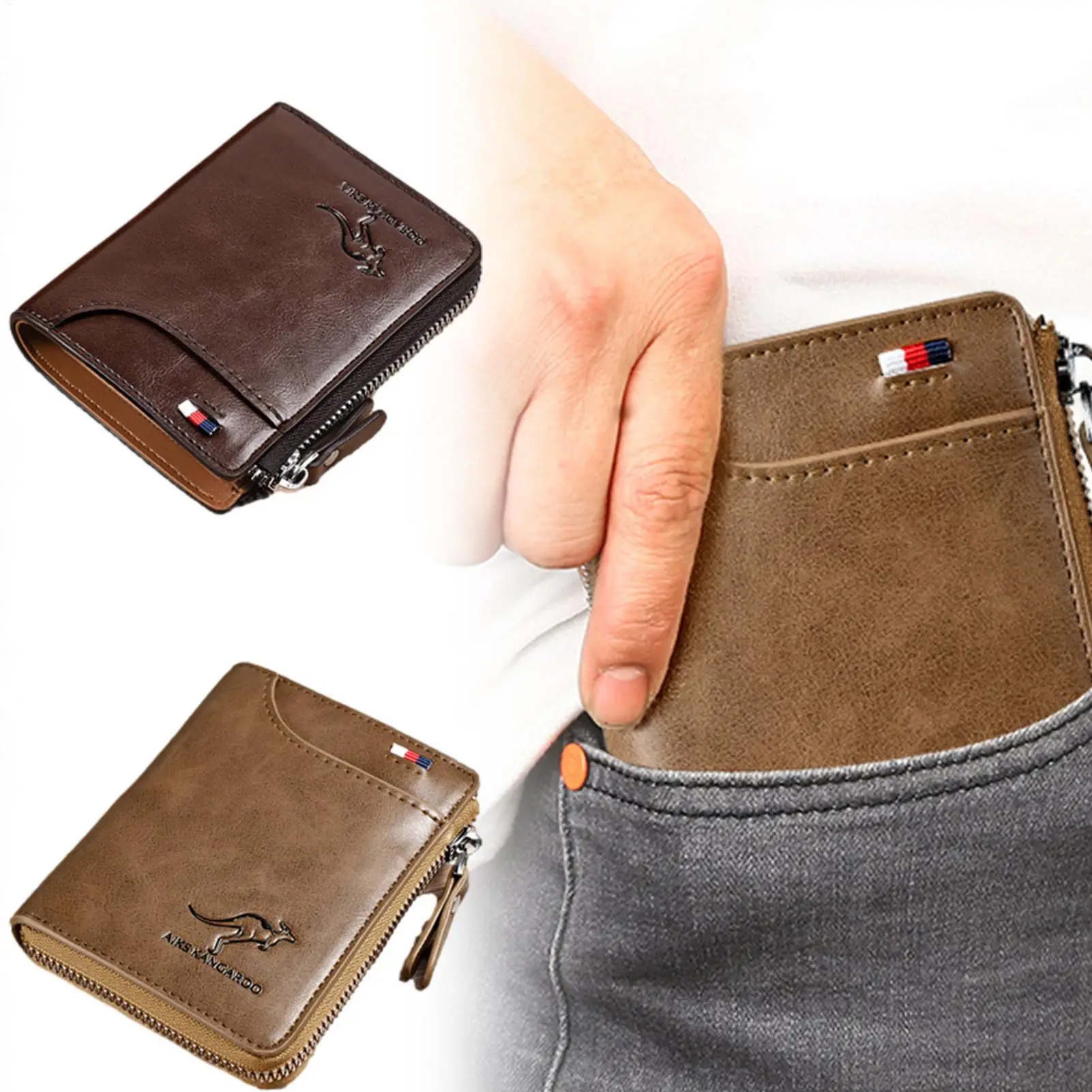 Mens Wallet Leather Business Card Holder Zipper Purse Luxury Wallets for Men RFID Protection Purses Carteira Masculina Luxury