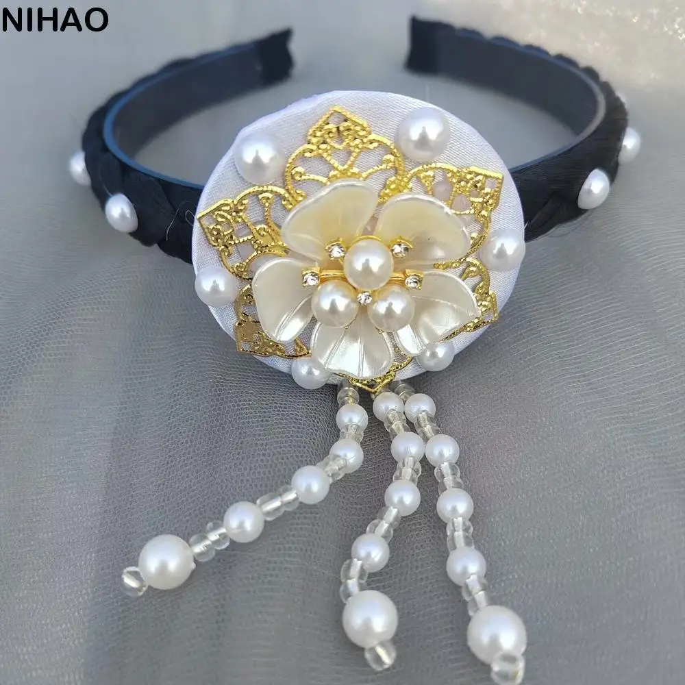 

Fashion Flower Korean Headband Tassels Pearl Hanbok Hairband Headdress Traditional Stage Dance Hair Hoop Performance