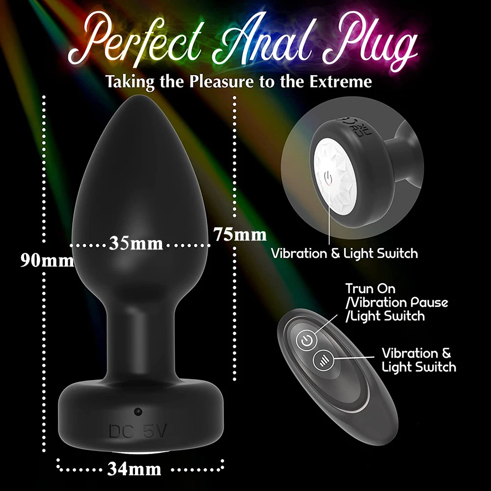 Plug anal à lumière colorée LED pour femmes et hommes, vibrateur anal, masseur de prostate, jouets sexuels pour adultes, télécommande sans fil