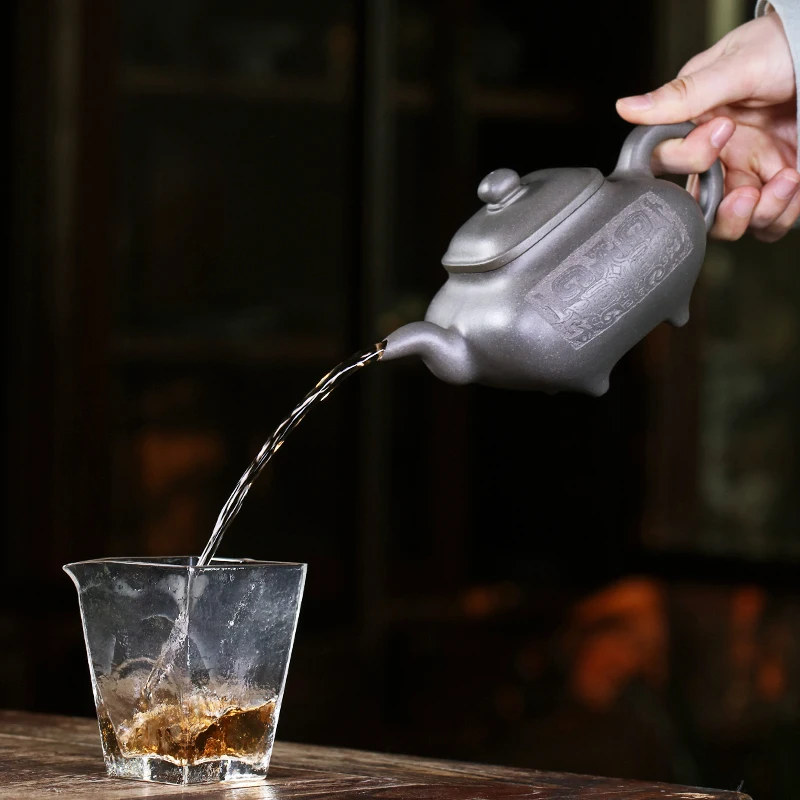 Yi Famous Zisha Teapot, Handmade Engraved Tea Pot, Original Mineral, Old Green Section, Kung Fu Set, Fully Handcrafted