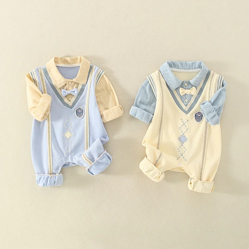 

Милый костюм для мальчиков из чистого хлопка с галстуком-бабочкой, для детей 36 месяцев, облегающая одежда, брюки с высокой талией, модная одежда для младенцев