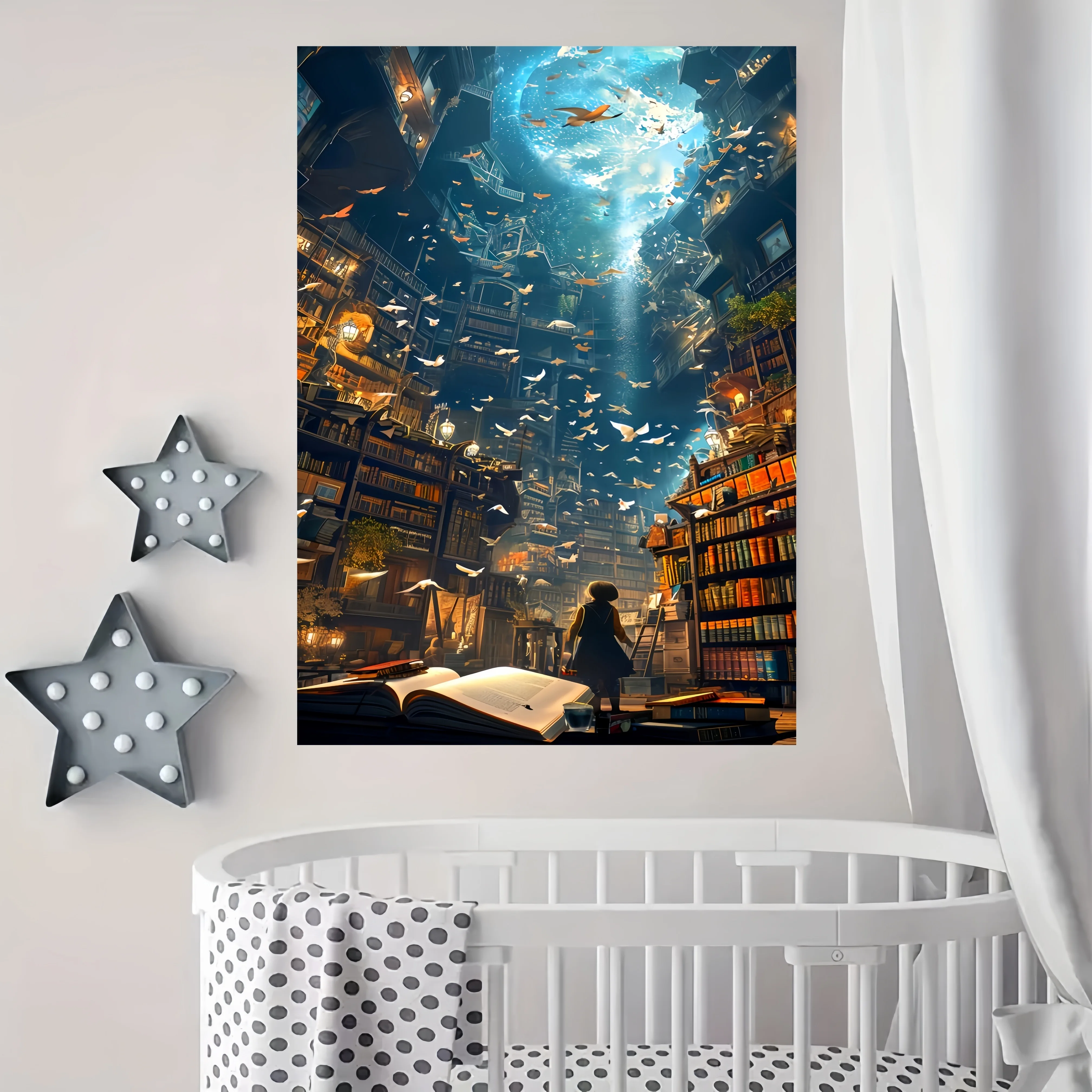 Puzzle per adulti da 1000 pezzi - Biblioteca incantatrice e scena dell'acquario - Cartone bianco premium - Cervello educativo e impegnativo