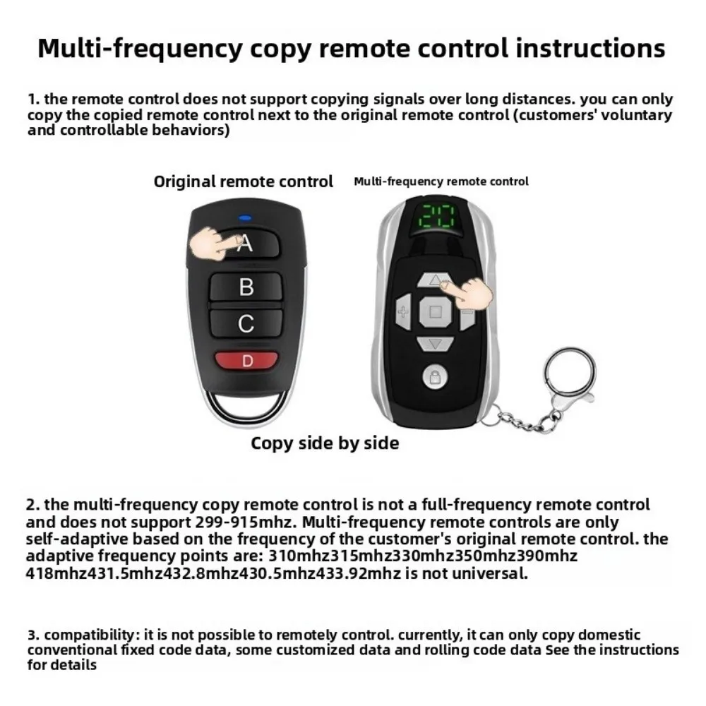 Control remoto para puerta de garaje de 20 canales, controlador de puerta multifrecuencia recargable, Control RF, duplicador de llaves de puerta clonada