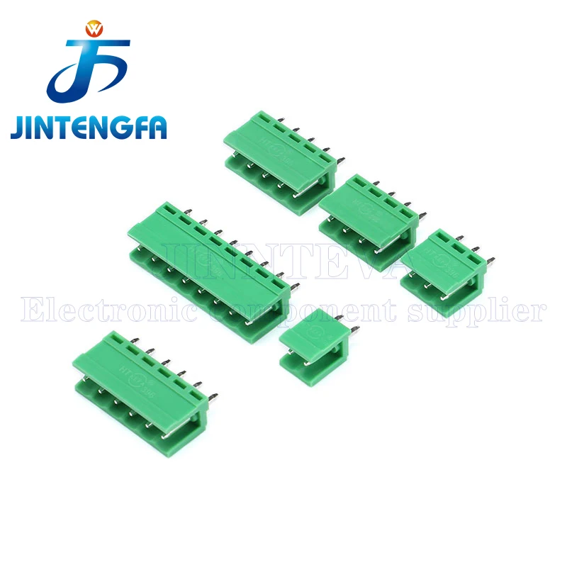 10sets HT 3.96mm 2/3/4/5/6/7/8Pin 10A 300V Connector Plug-in Terminal Block Green Female Male Plug Socket Straight Curved Needle