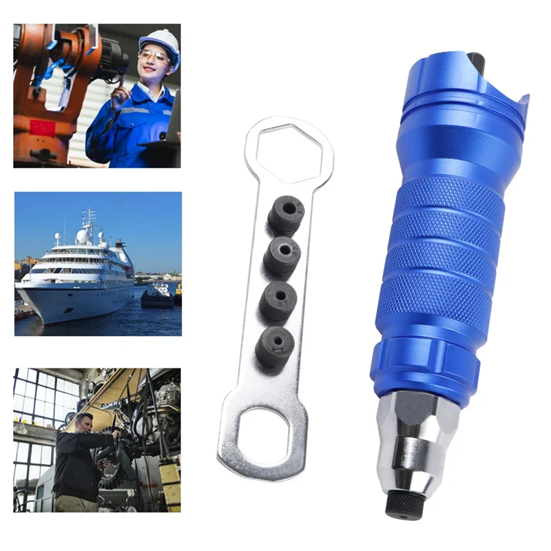 AT43-DIY Ugelli con codolo esagonale Set di strumenti per pistola per dadi per rivetti elettrici senza fili Lega di alluminio blu 3/32", 1/8", 5/32", 1/4" Accessori
