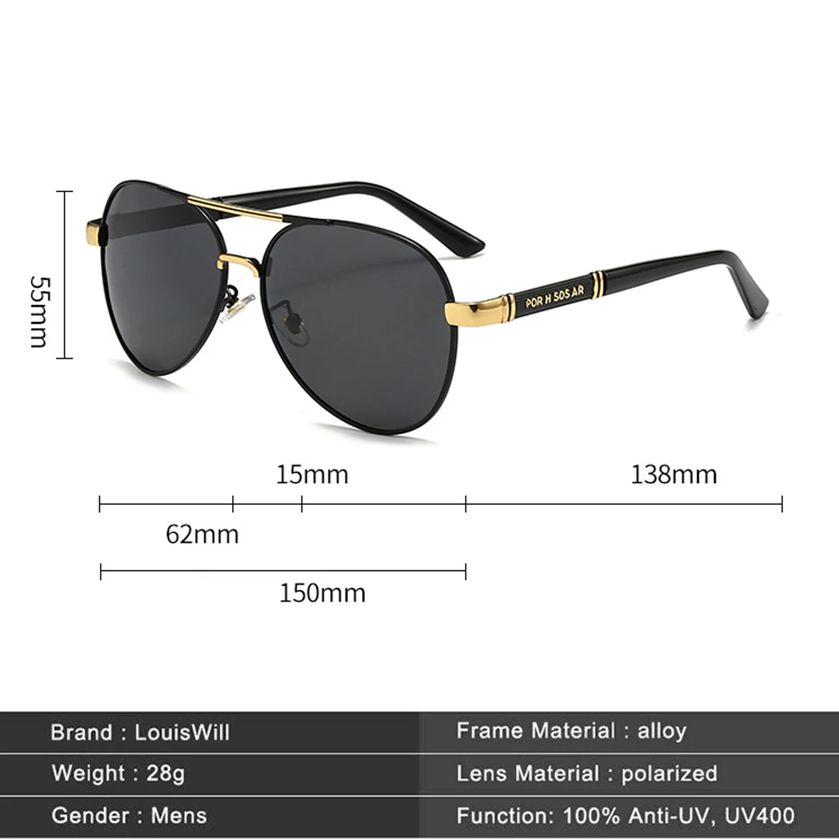 Shades Übergroße Sonnenbrille für Herren, Outdoor-Sonnenbrille, 100 % UV-Schutz, leichte Brillen – Detail 13