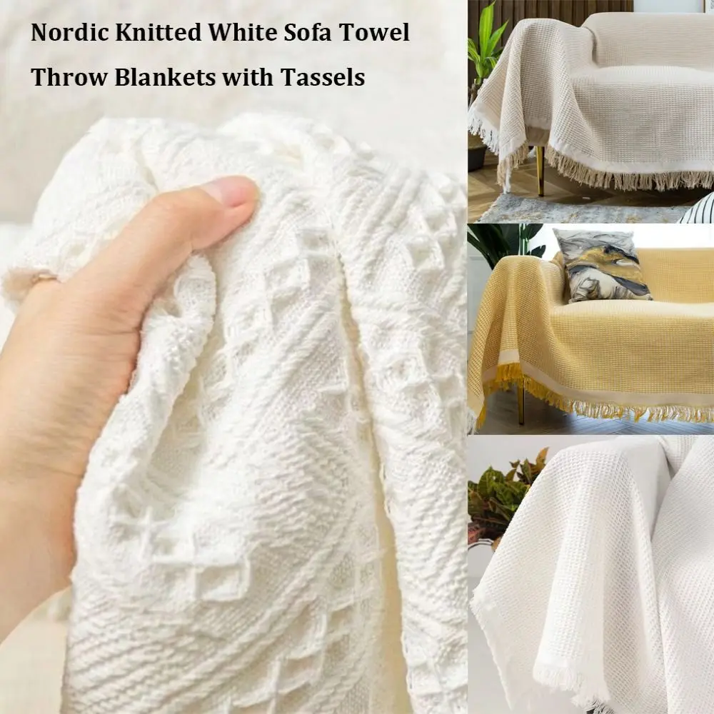 New Nordic Knitted White Sofa Towel Anti-slip Multi-purpose Vintage Cotton Blankets with Tassels Throw Blankets