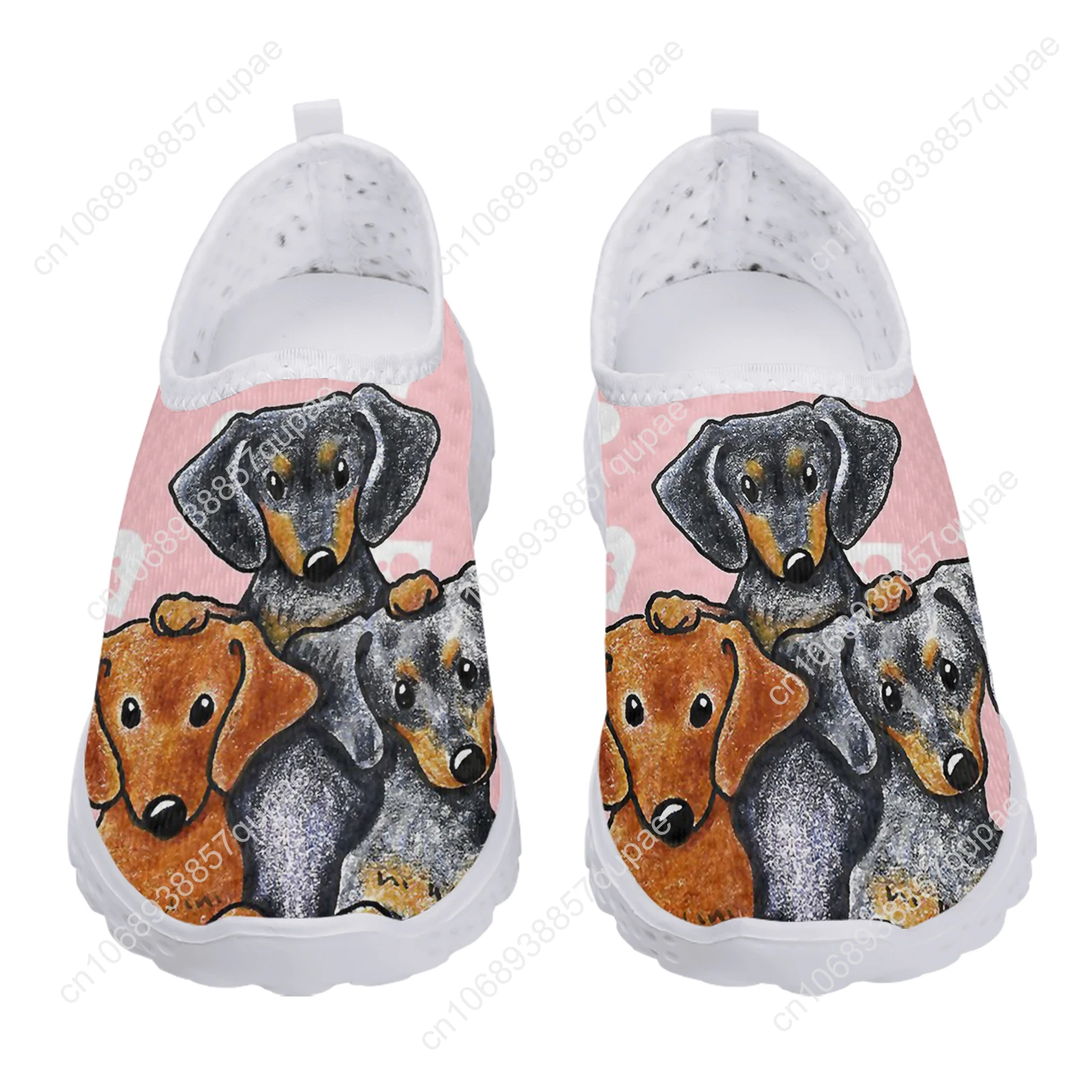 Moda dos desenhos animados dachshund impressão malha de alta qualidade tênis das mulheres dos homens adolescente moda casual feito sob encomenda tênis plana casal sapatos