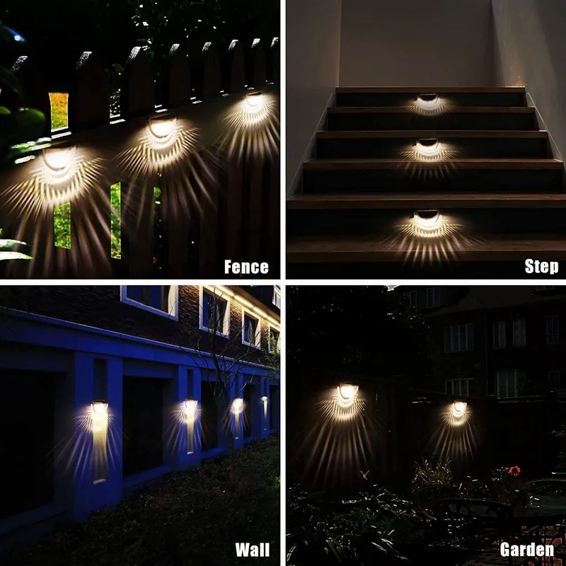 2/4/6PCS LED Solar Fence Light Outdoor Waterproof Solar Wall Lamp for Garden Stairs Step Fence Path Christmas Holiday Decoration