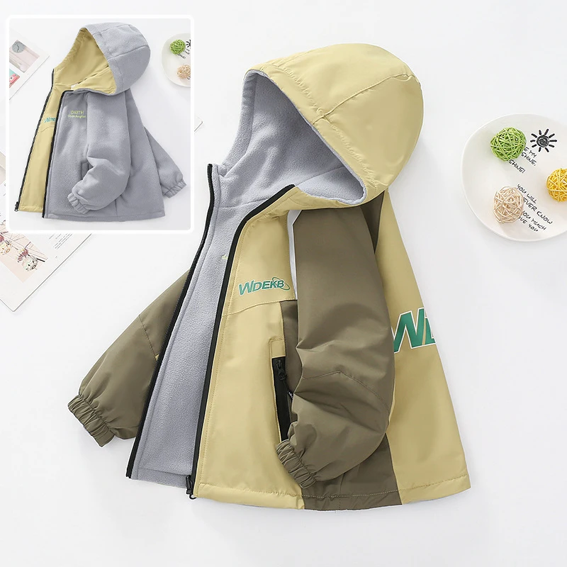 2025 New Autumn Winter Boys Fleece Jacket Double Sided Wear Child Windproof Outerwear Coat for 4-14 Years Teen Outdoor Clothes