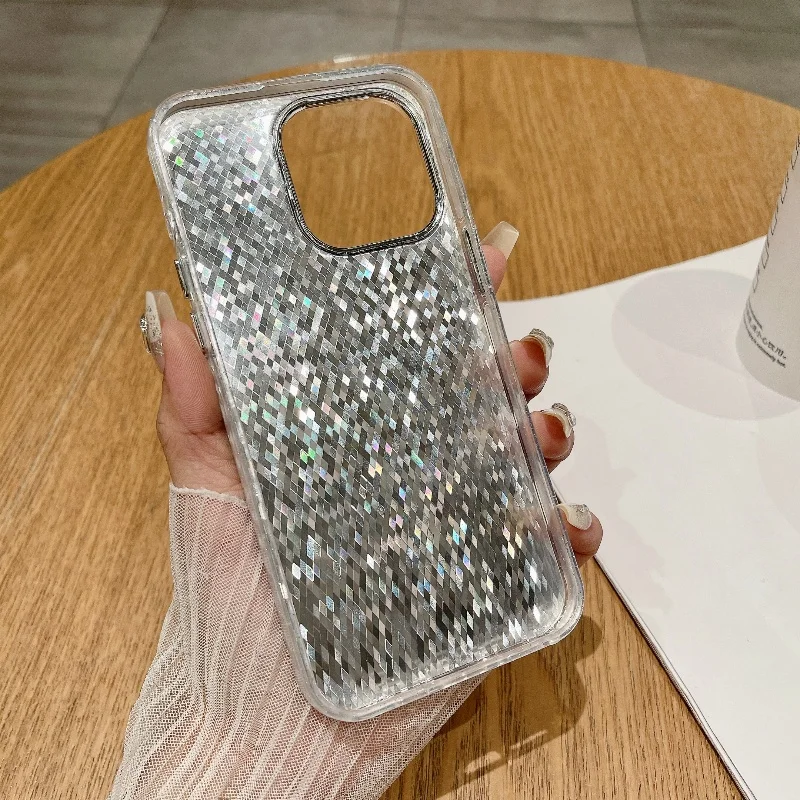 Luxury Lingge lines Glitter Phone Case For IPhone 15 14 13 12 11 Pro Max 15 Plus Metal buttons Shockproof Bumper cover