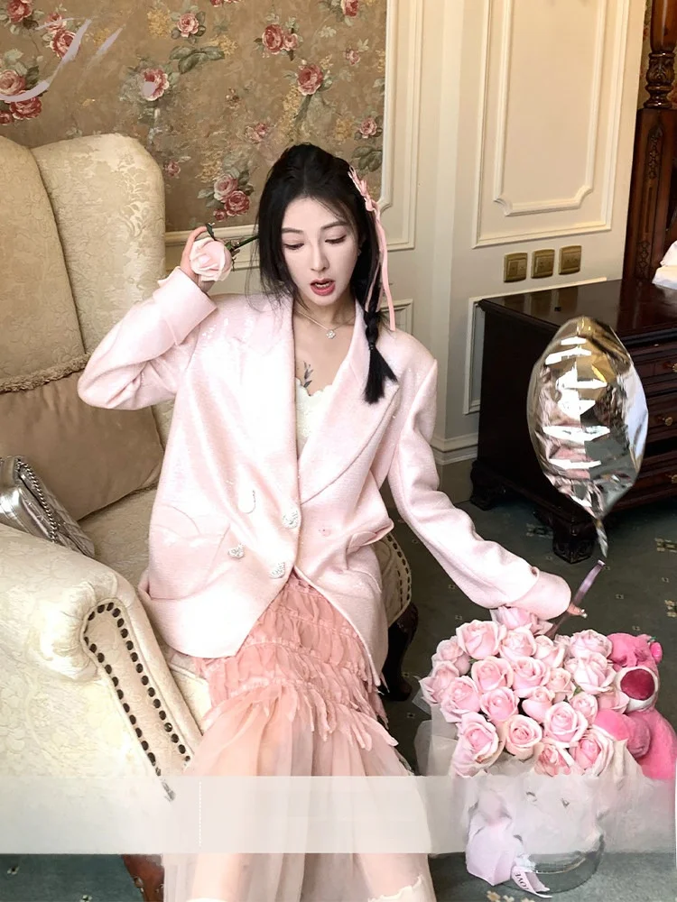 

Оригинальный костюм PITAO【Rosa Lover】: элегантный, модный, стройнящий, весенне-осенний, из полиэфирного волокна, с длинными рукавами и короткими брюками.