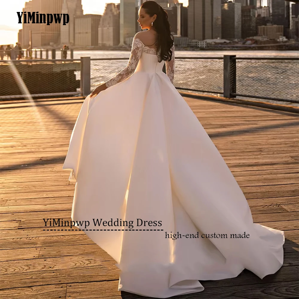 Vestidos De Novia Vintage personalizados con cuello redondo, apliques De satén, línea A, manga larga, Vestidos De Novia para playa, espalda con cremallera, 2025Personalizado vestidos de novia vintage cuello o 2025 apli