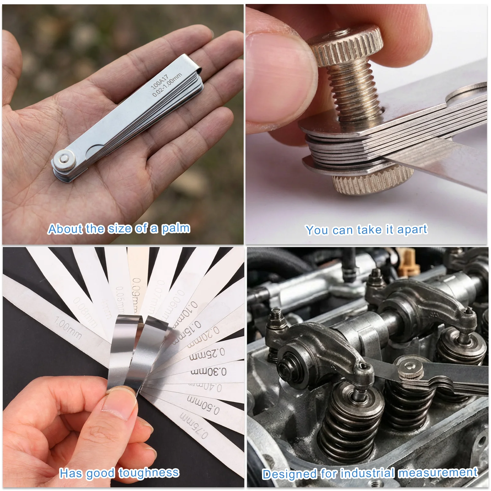 Metric Feeler Gauge Set Stainless Steel Blade Feeler Gauge Metric Gap Measuring Tool with Adjustable Nut  0.02-1.00mm for Repair