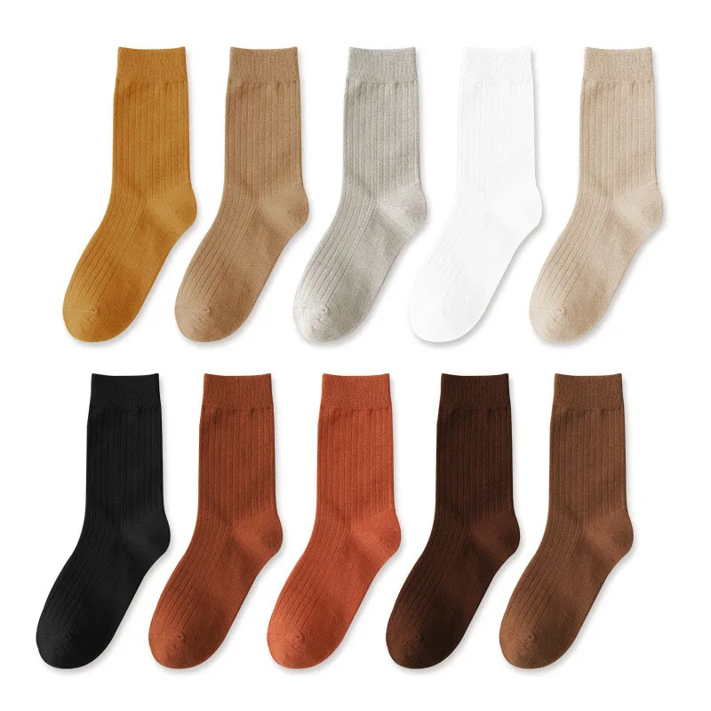 5 Pairs Women Solid Color Mid Tube Socks Autumn And Winter High-quality Breathable Sweat Wicking Comfortable And Soft Socks