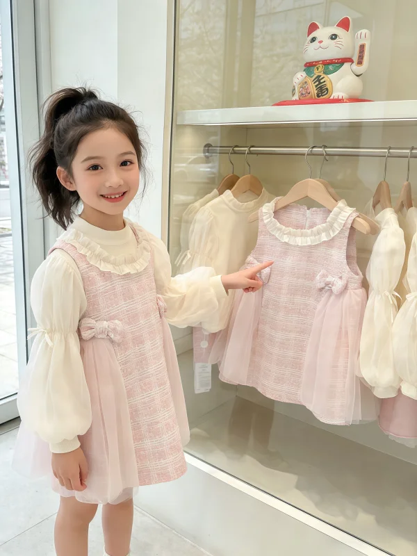 

Girls Casual Long Sve Dr Set Comfortable Spring Faion Two Piece Suit Children's Outfit Cotton Plaid Print Spring Ready