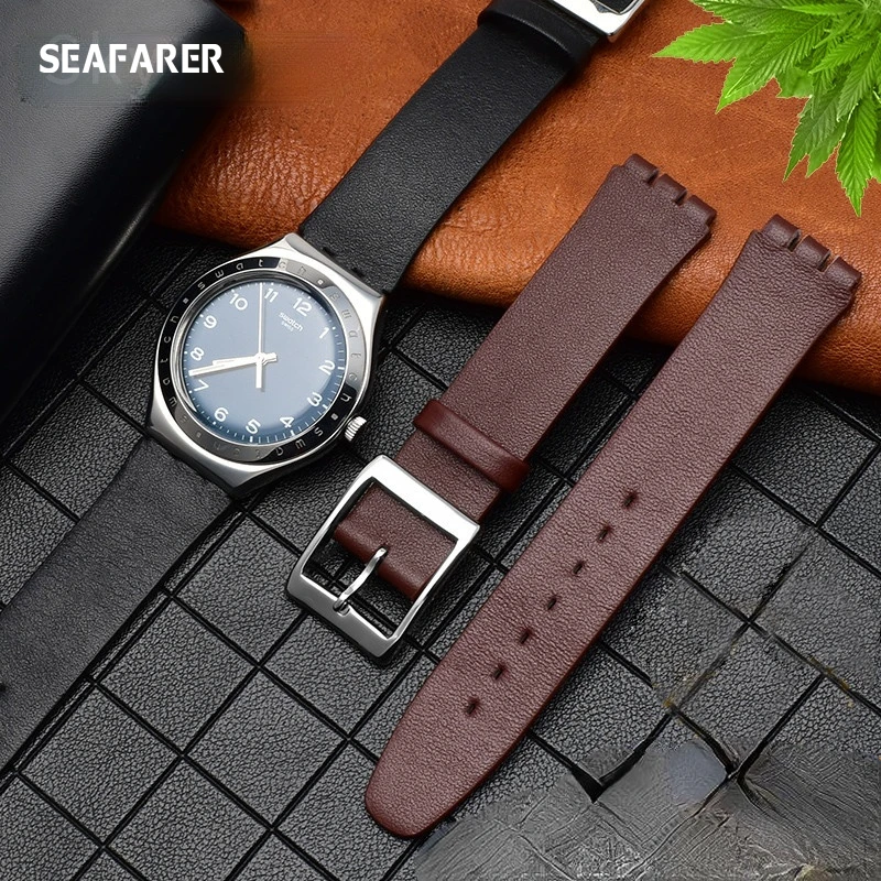 Genuine Leather Watch Band for Swatch Gb274 Gn239 Gb294 Gb287 Men\'s and Women\'s 17mm Watch Strap