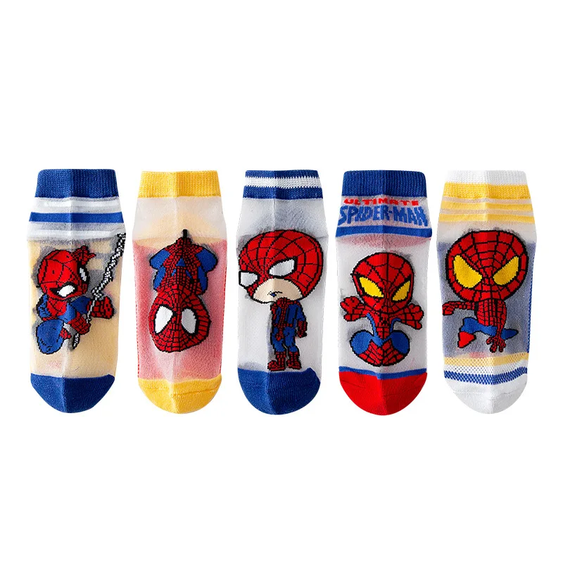 5 Pairs Cartoon Spiderman Iron Man Kids Socks Cotton Summer Thin Breathable Children socks Baby boys short socks 1-12 Y