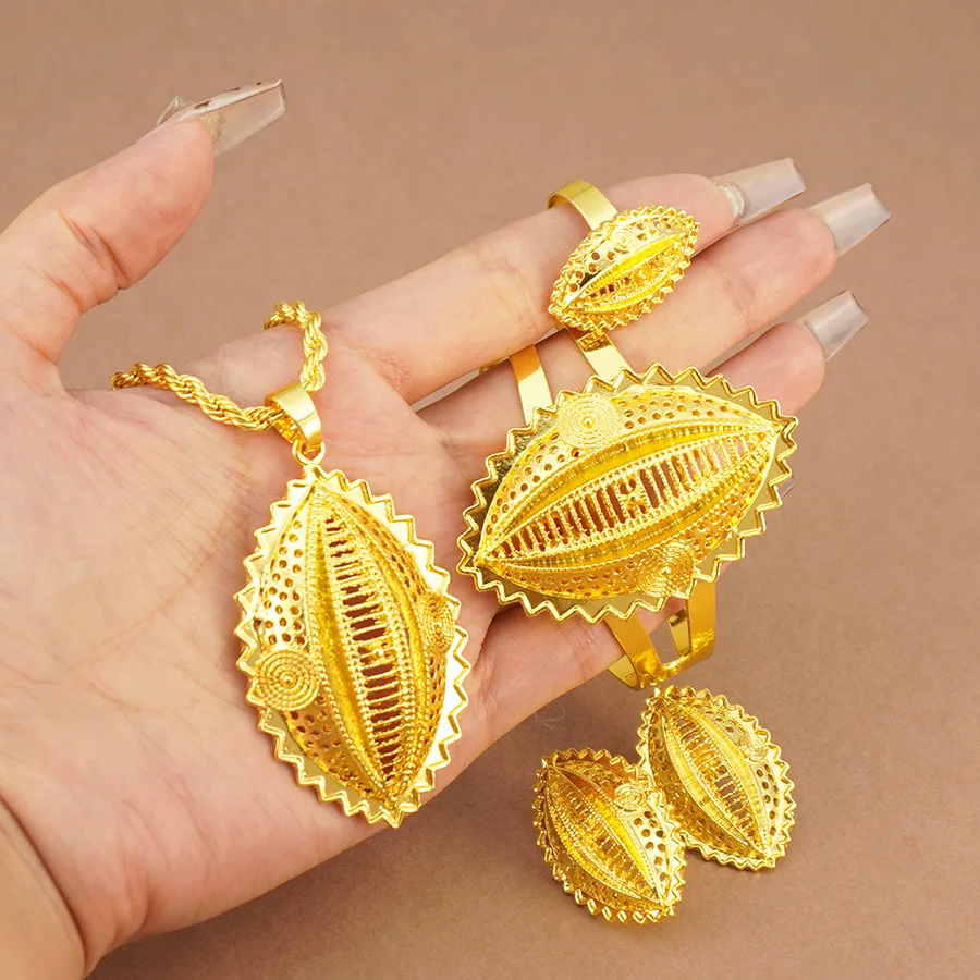 9999 gold Middle East Ethiopia golden necklace/earrings/rings/bracelet, eye design 4-piece jewelry