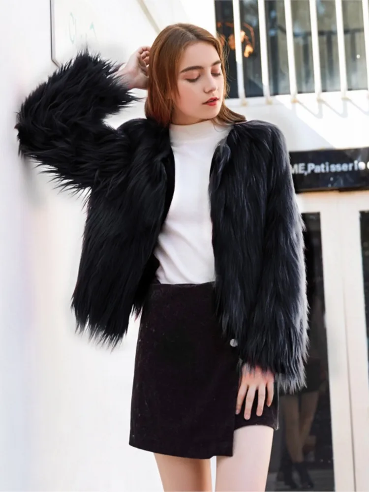 Vrouwen Omzoomd Winter Nepbontjas Ronde Hals Straat Dikke Pluche Nertsen Bont Jas Voor Vrouwelijke Warme Korte Dame Kunstmatige Bontjas